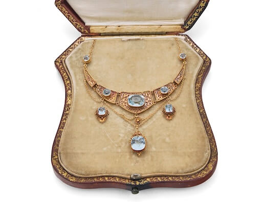SOLD - An Antique 19th Century Etruscan Revival Aquamarine Necklace